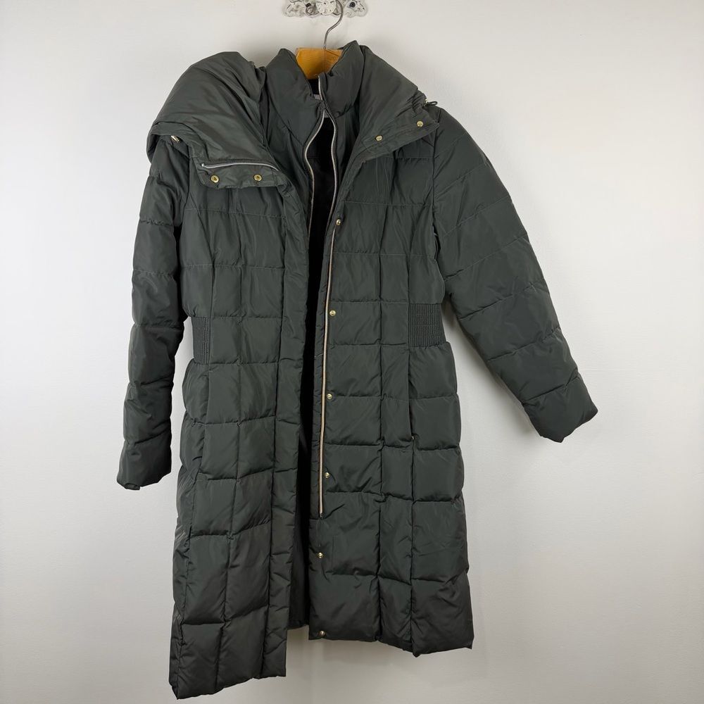 Cole Haan Olive Green Long Down Puffer Coat Jacket Size L Hooded